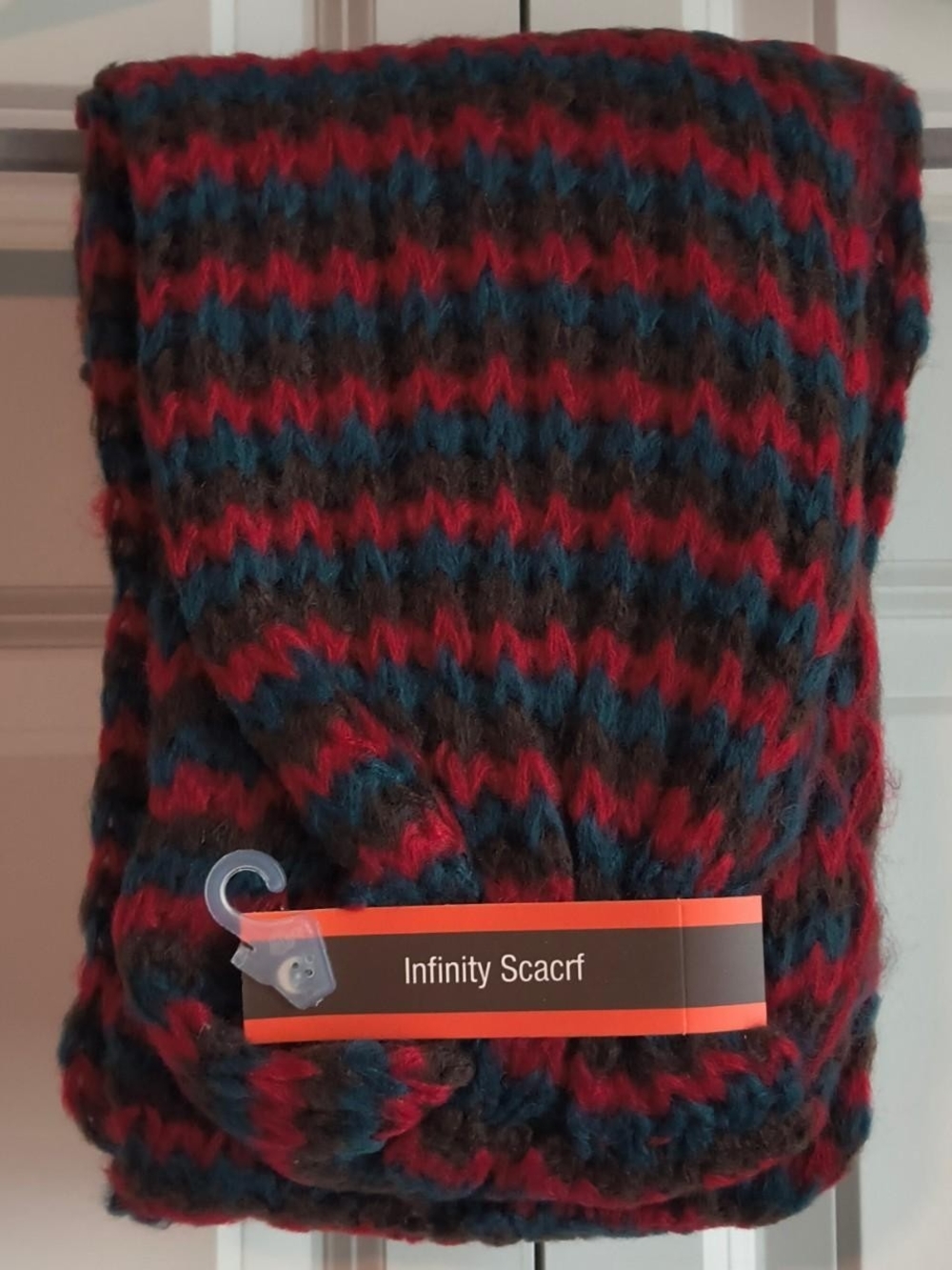Infinity Scarf in Red, Blue, and Brown - Cozy Knit Loop